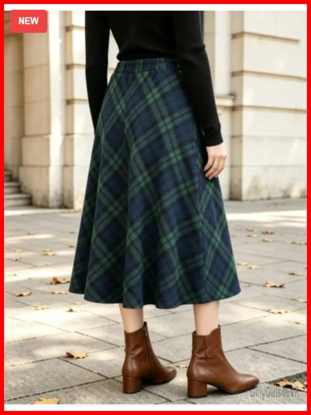 Wool Blend Plaid Maxi Skirt High Waisted A-Line Pleated